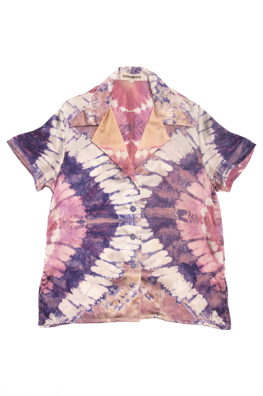 Unisex statement silk tie dye hand made shirt made in Indonesia Designed in Australia purple